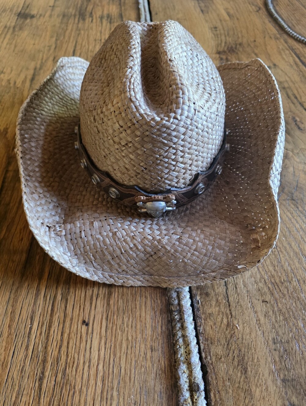 Bullhide Straw Cowboy Hat with Leather & Skull Concho Band XL